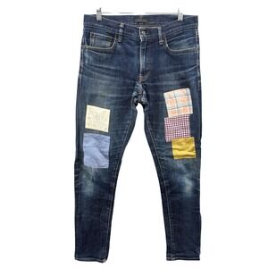 Uniqlo Jeans Mens 31x34 Blue Slim Straight Selvedge Patchwork Distressed